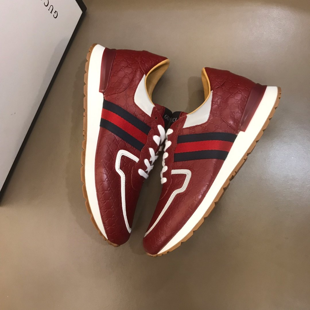 Gucci High Quality Sneakers Red Original GG Printed and burgundy detail and white rubber sole MS021087