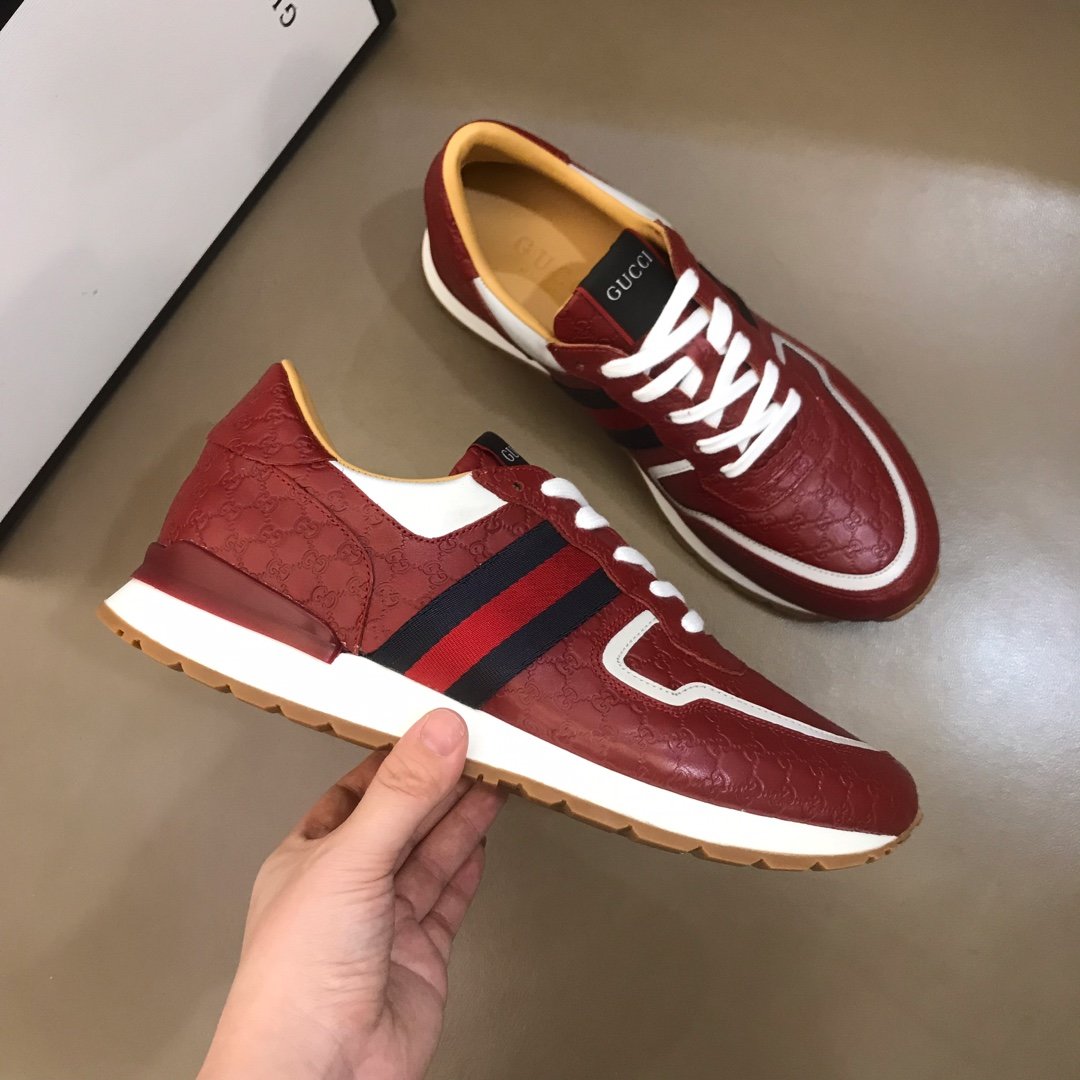 Gucci High Quality Sneakers Red Original GG Printed and burgundy detail and white rubber sole MS021087
