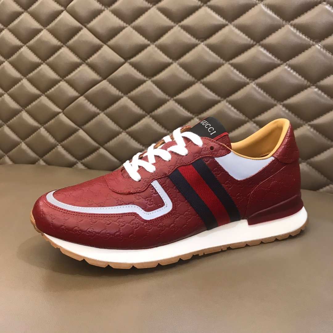 Gucci High Quality Sneakers Red Original GG Printed and burgundy detail and white rubber sole MS021087