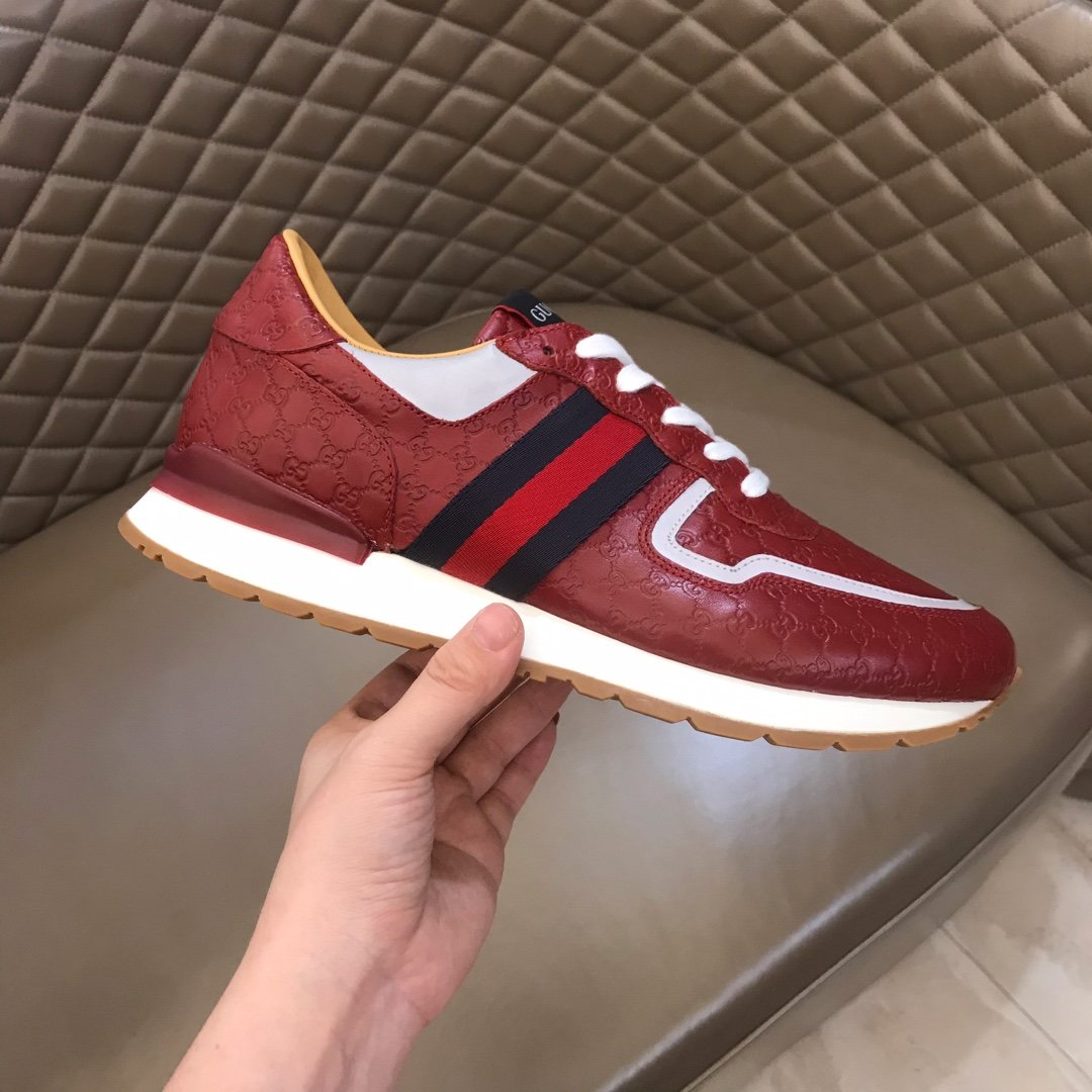 Gucci High Quality Sneakers Red Original GG Printed and burgundy detail and white rubber sole MS021087