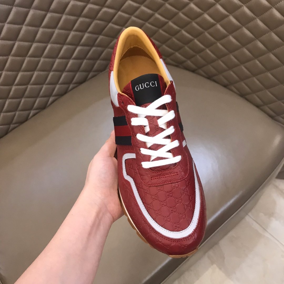 Gucci High Quality Sneakers Red Original GG Printed and burgundy detail and white rubber sole MS021087