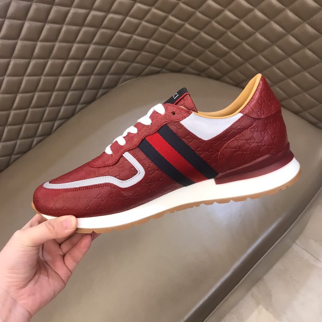 Gucci High Quality Sneakers Red Original GG Printed and burgundy detail and white rubber sole MS021087