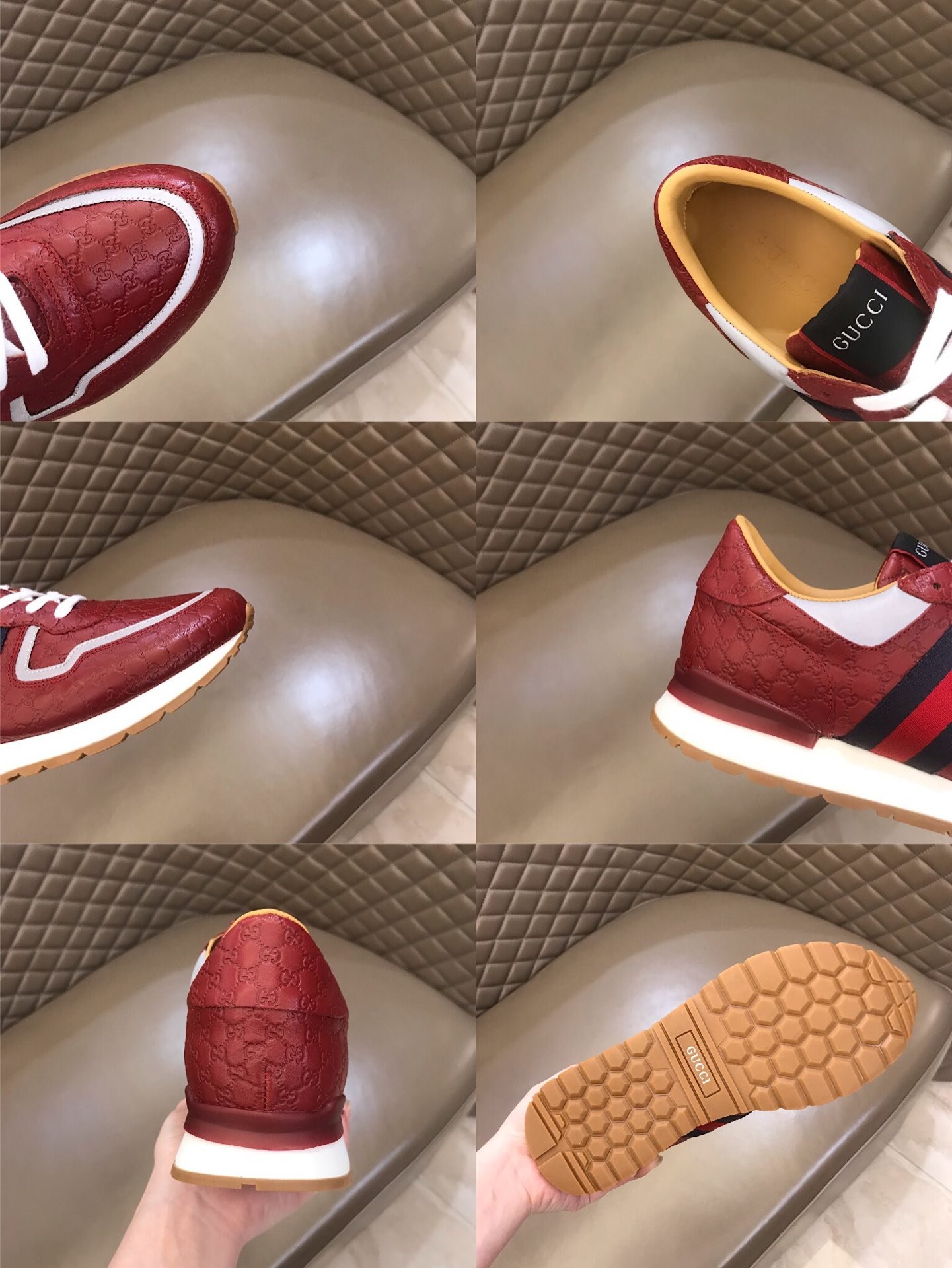 Gucci High Quality Sneakers Red Original GG Printed and burgundy detail and white rubber sole MS021087