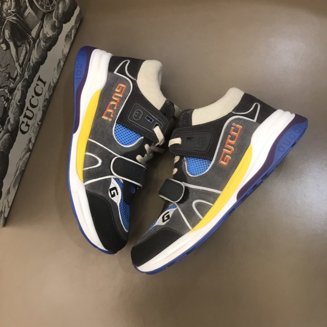 Gucci High Quality Sneakers Grey suede and blue details with white sole MS021171