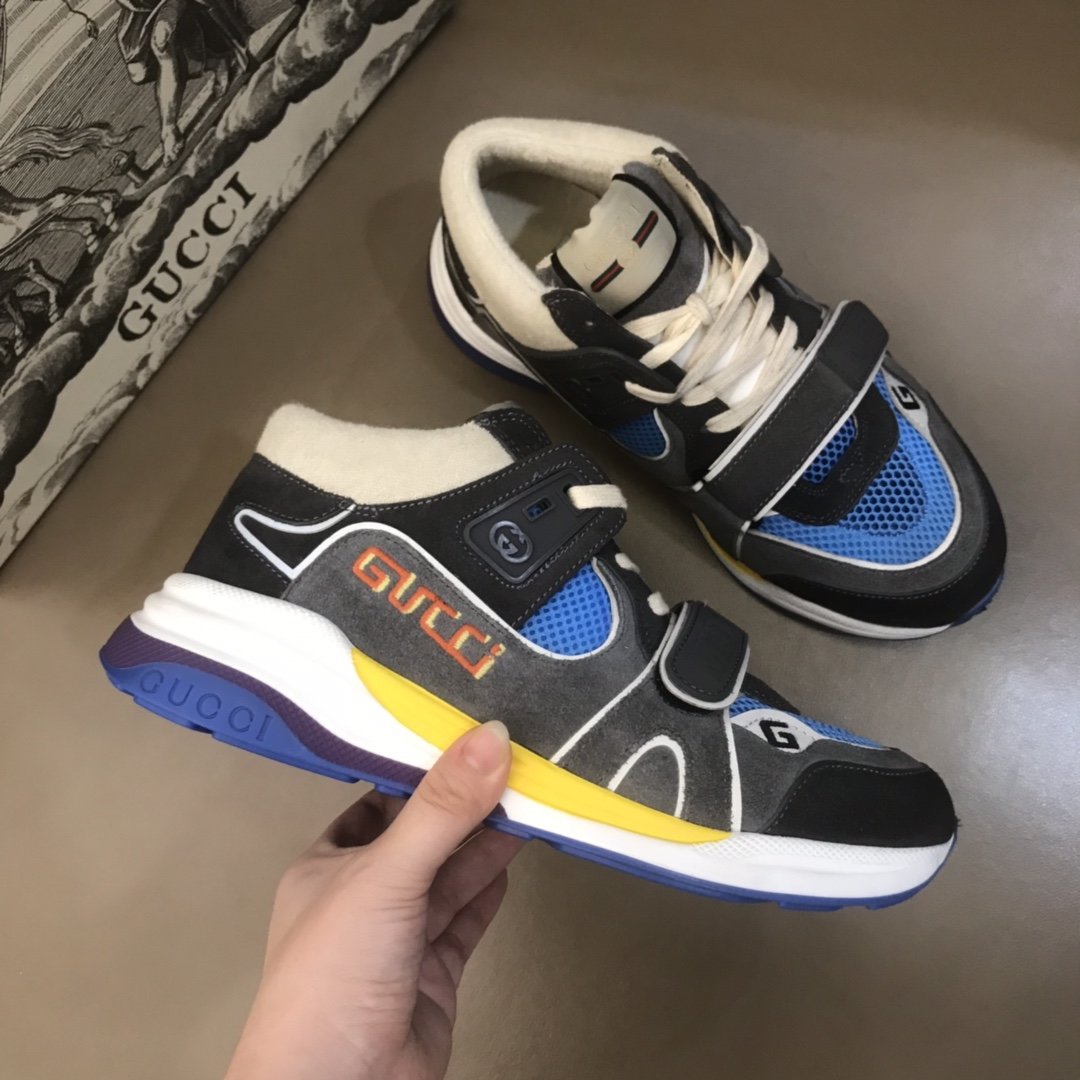 Gucci High Quality Sneakers Grey suede and blue details with white sole MS021171