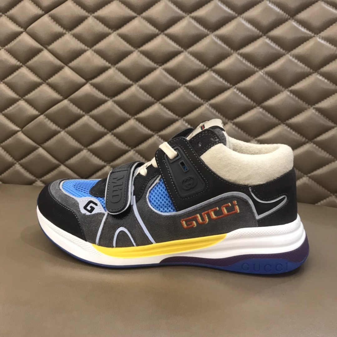 Gucci High Quality Sneakers Grey suede and blue details with white sole MS021171