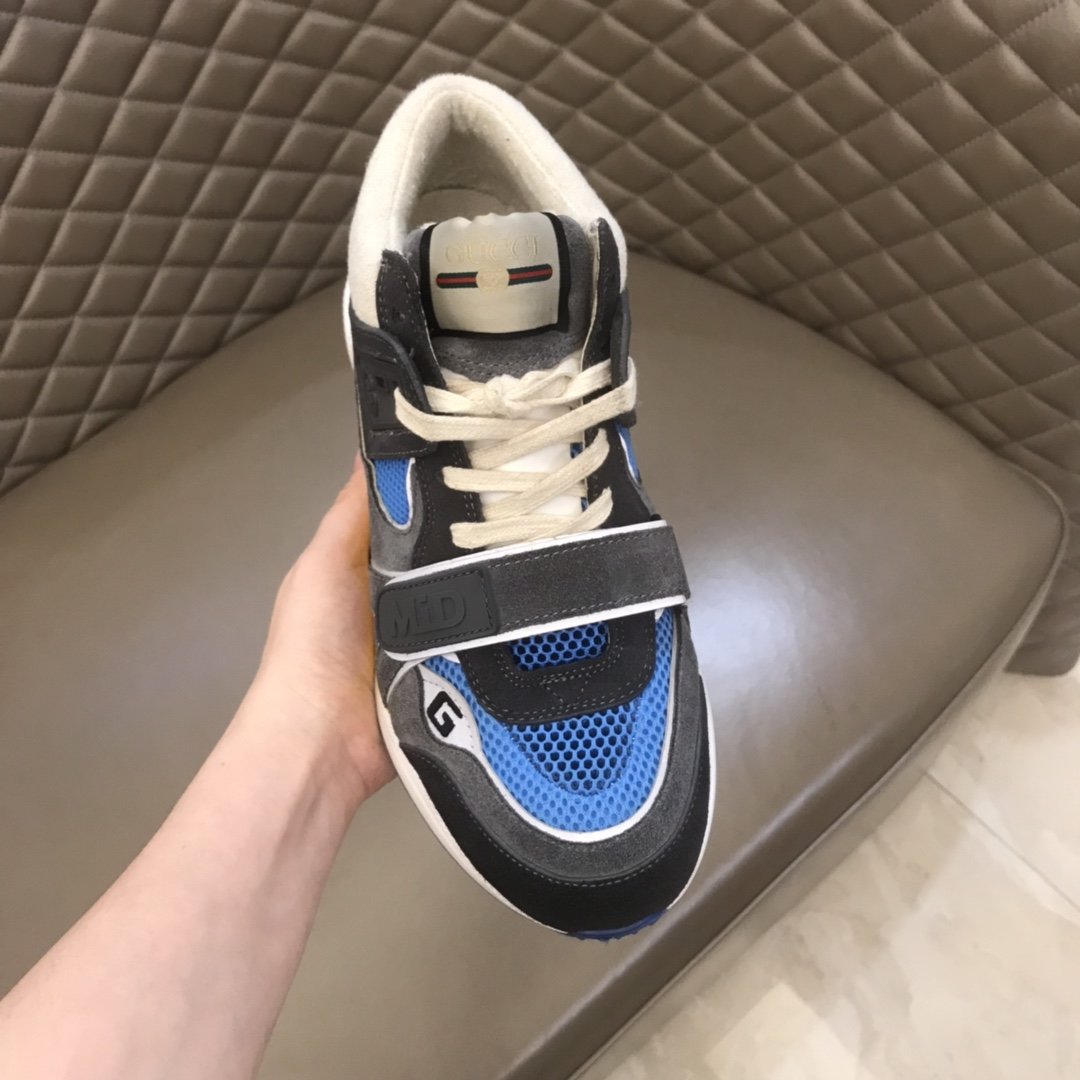 Gucci High Quality Sneakers Grey suede and blue details with white sole MS021171