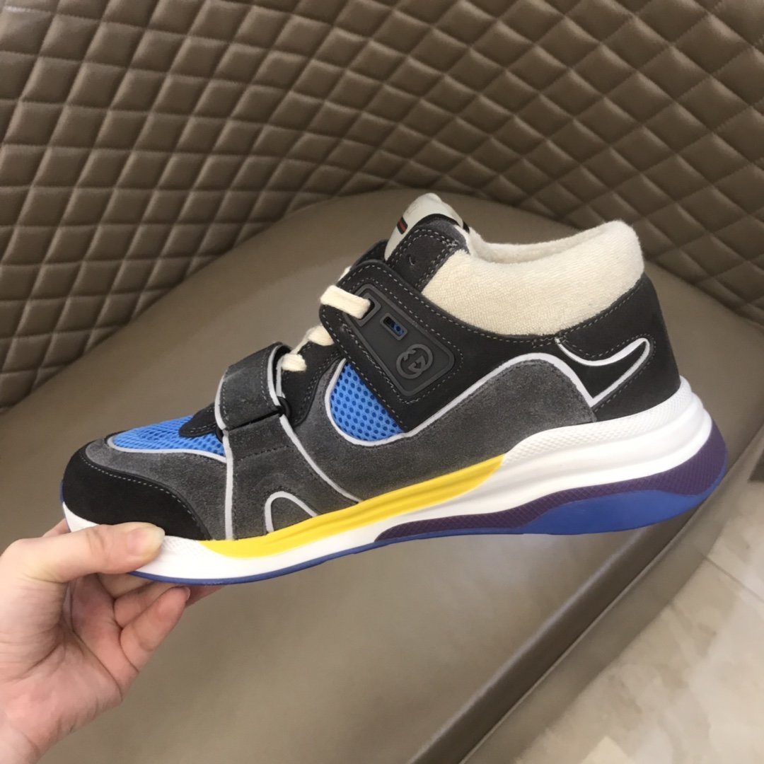 Gucci High Quality Sneakers Grey suede and blue details with white sole MS021171