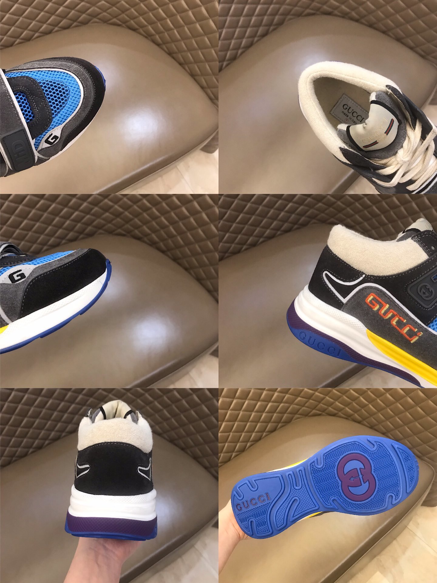 Gucci High Quality Sneakers Grey suede and blue details with white sole MS021171