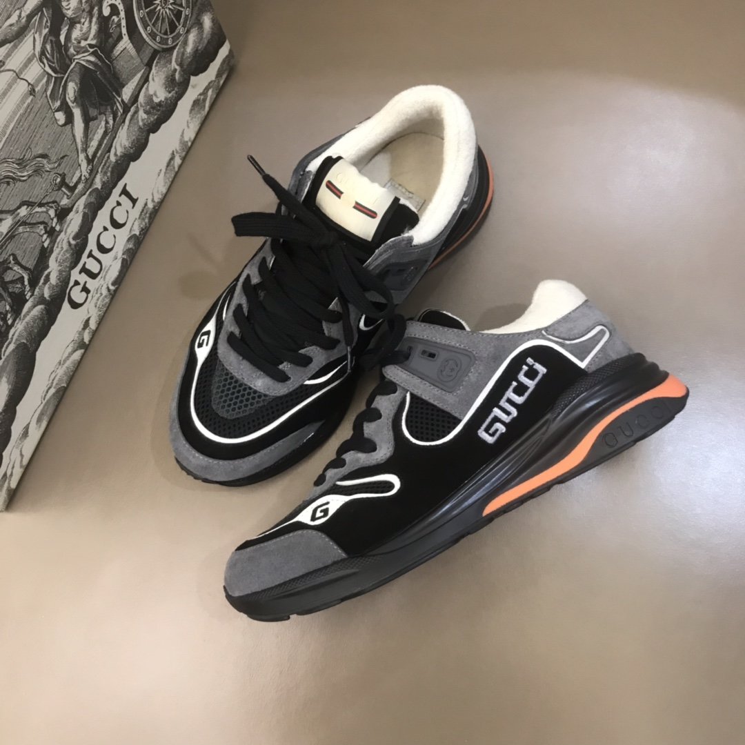 Gucci High Quality Sneakers Grey suede and black details with black sole MS021156