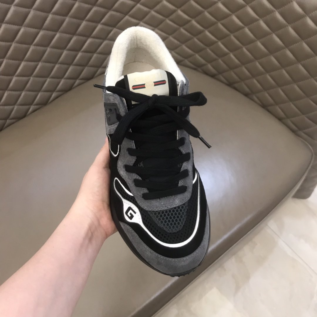 Gucci High Quality Sneakers Grey suede and black details with black sole MS021156