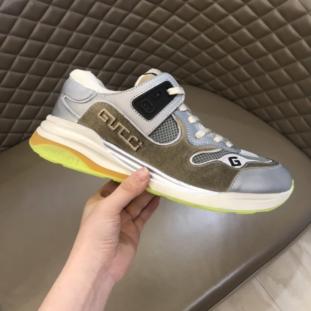 Gucci High Quality Sneakers Brown suede and silver details with white sole MS021174