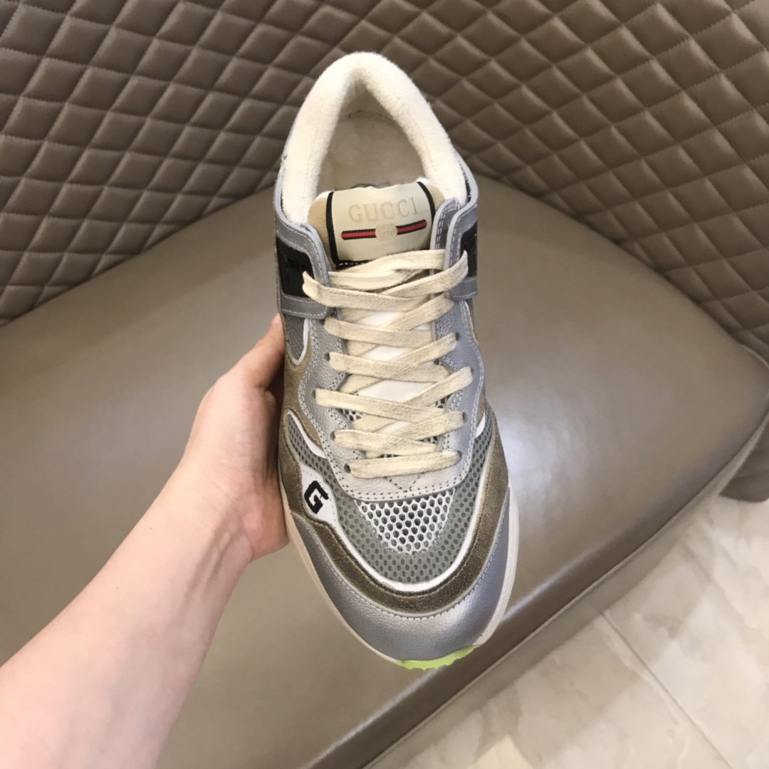 Gucci High Quality Sneakers Brown suede and silver details with white sole MS021174