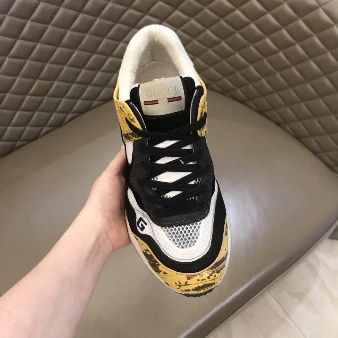 Gucci High Quality Sneakers Black suede and pattern details and white sole MS021175