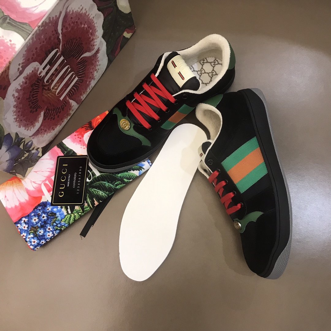 Gucci High Quality Sneakers Black suede and green details with Black sole MS021150