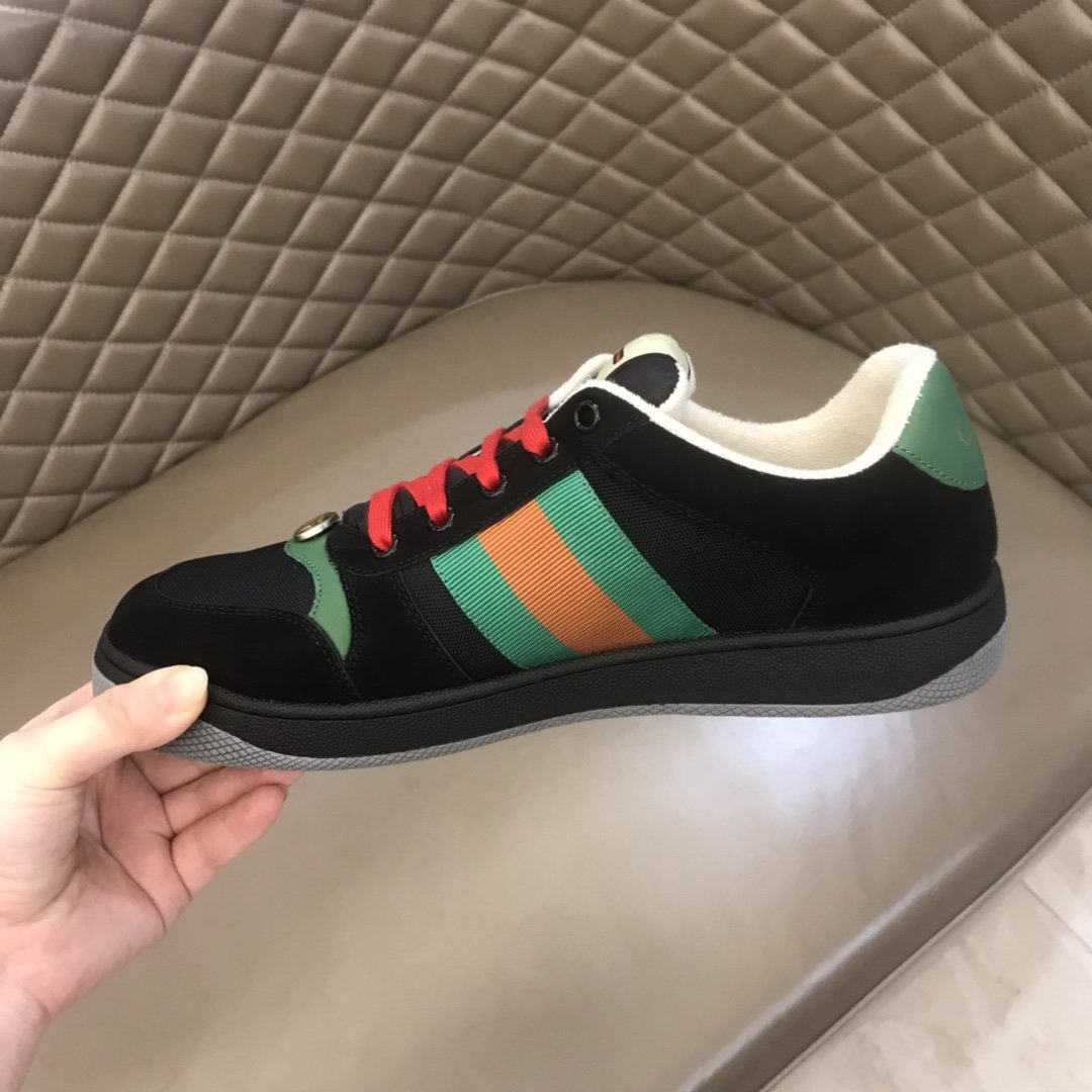 Gucci High Quality Sneakers Black suede and green details with Black sole MS021150