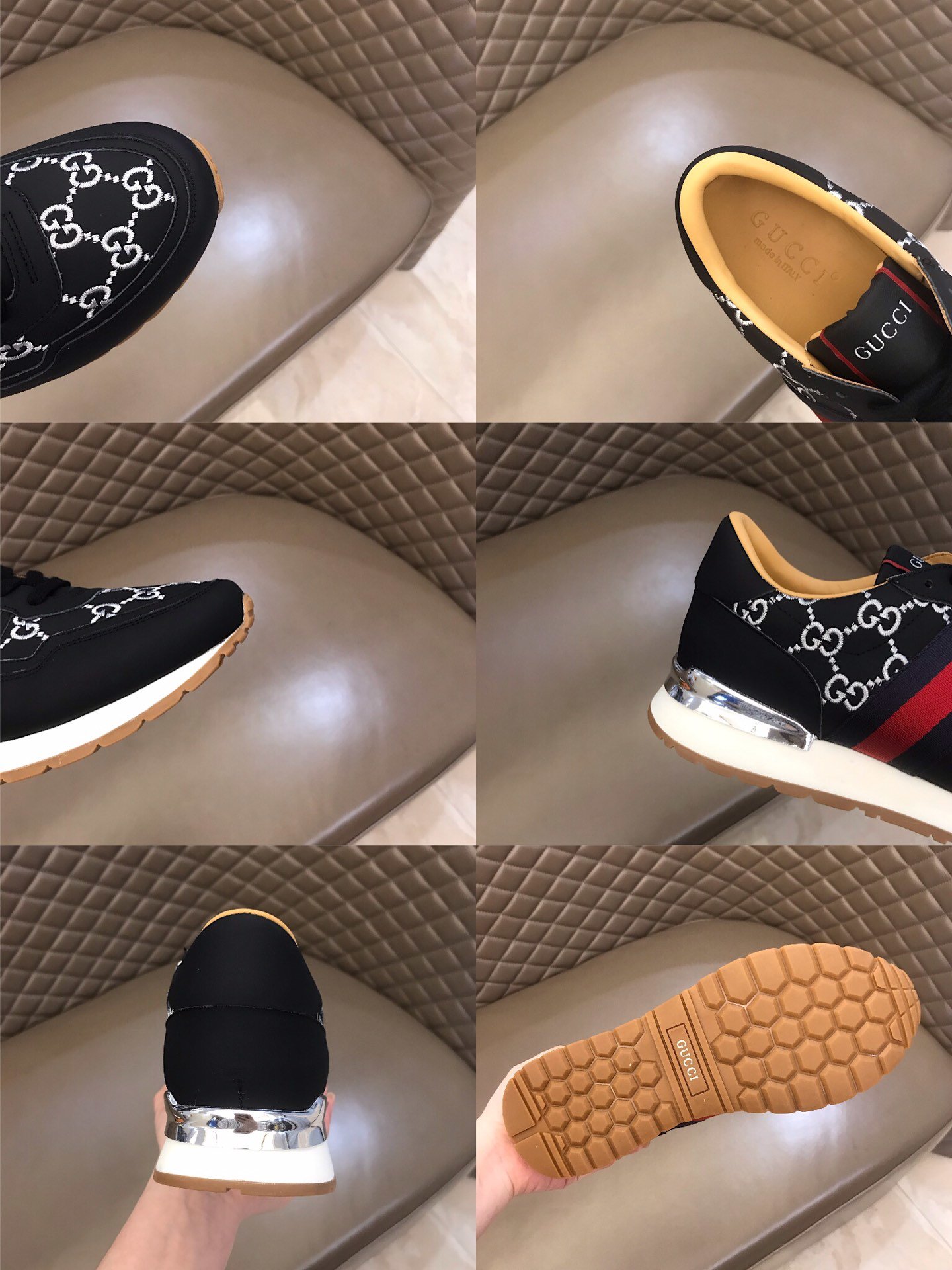 Gucci High Quality Sneakers Black and white GG embroidery and silver details MS021082