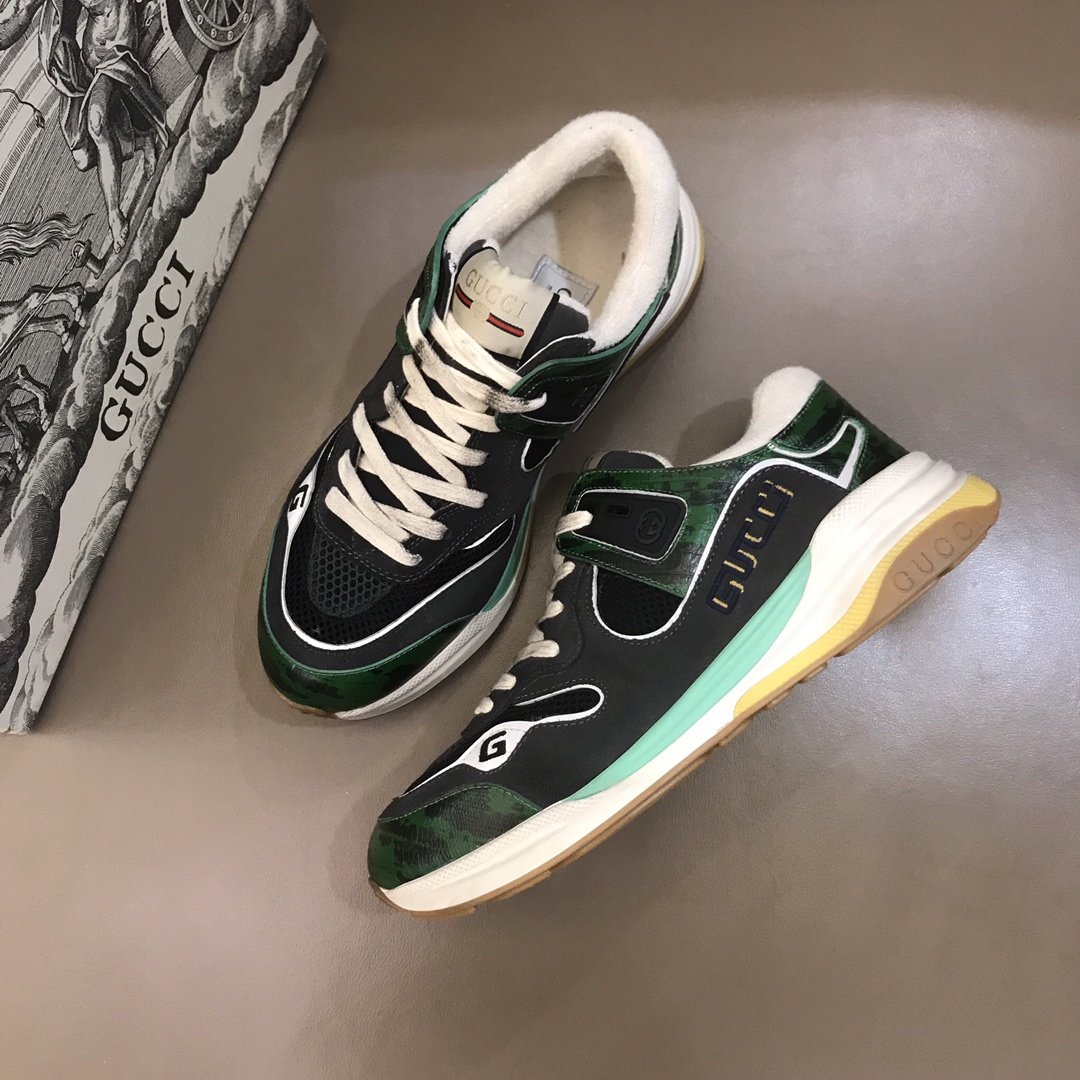 Gucci High Quality Sneakers Black and green suede and white sole MS021176