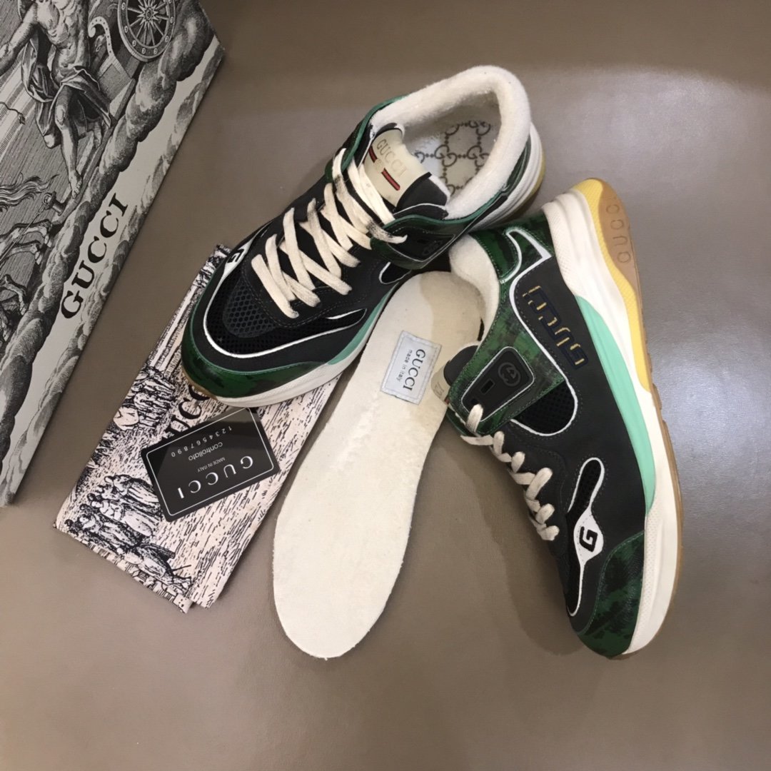 Gucci High Quality Sneakers Black and green suede and white sole MS021176