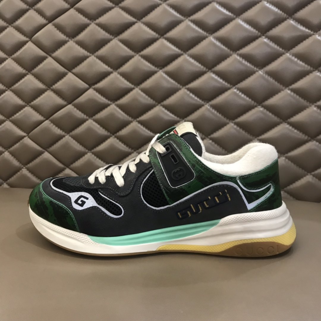 Gucci High Quality Sneakers Black and green suede and white sole MS021176