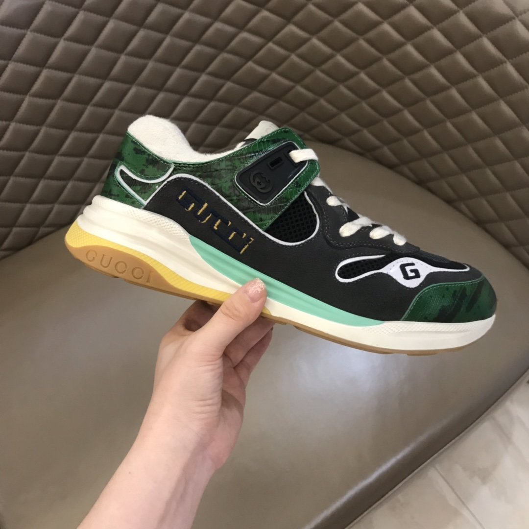 Gucci High Quality Sneakers Black and green suede and white sole MS021176