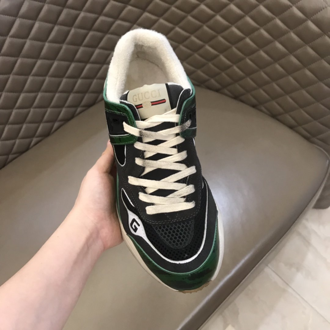 Gucci High Quality Sneakers Black and green suede and white sole MS021176