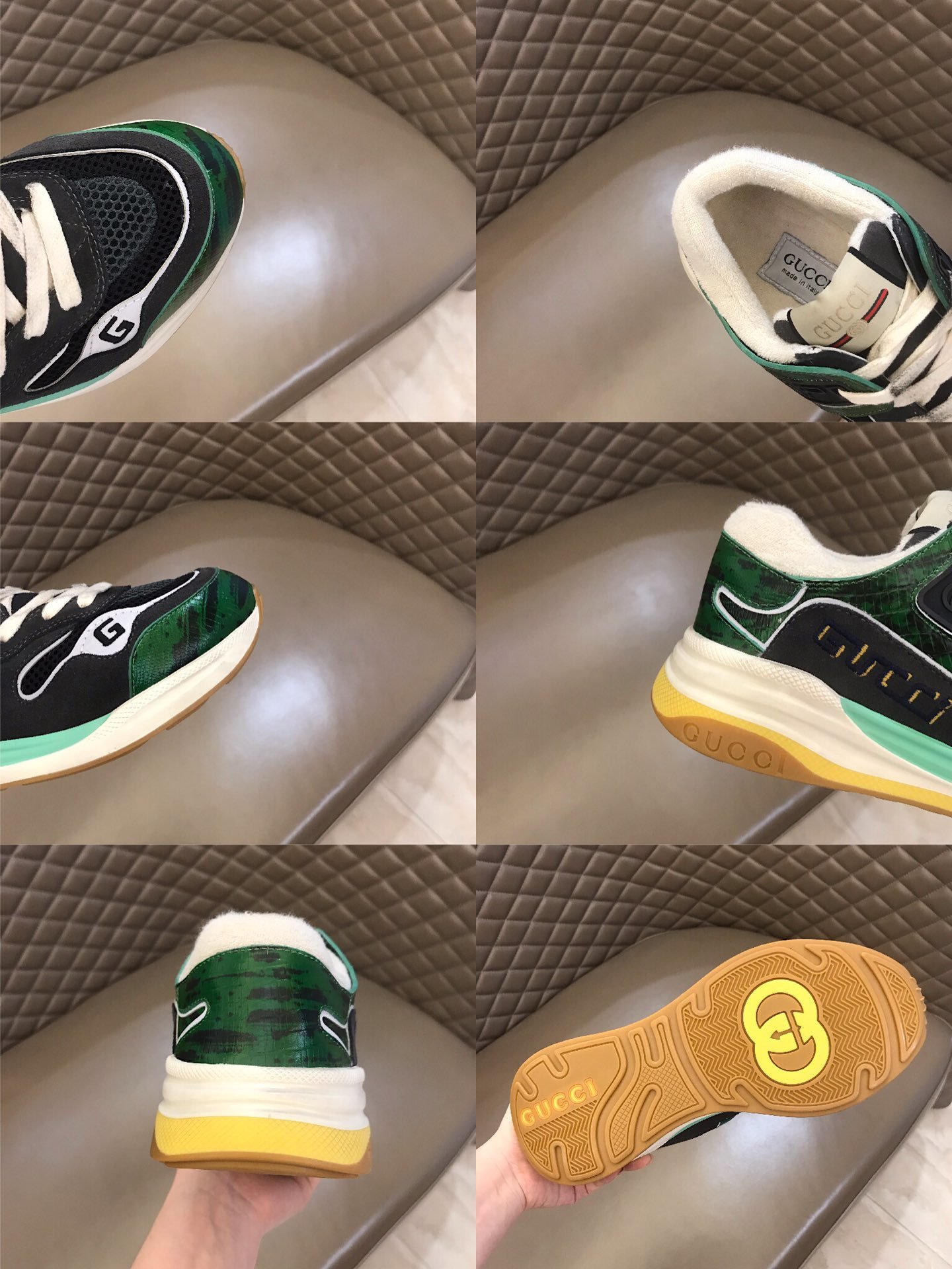 Gucci High Quality Sneakers Black and green suede and white sole MS021176