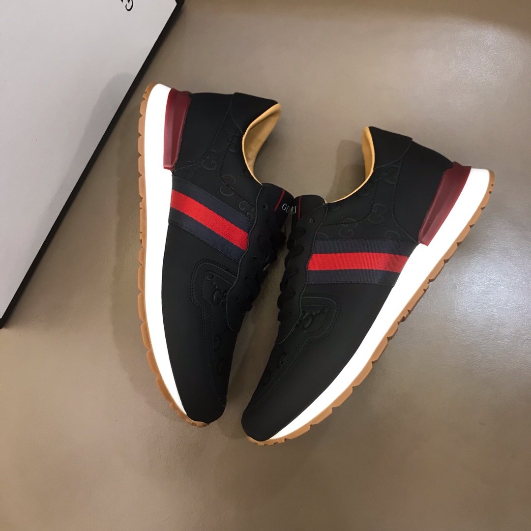 Gucci High Quality Sneakers Black and GG marking and burgundy details MS021084