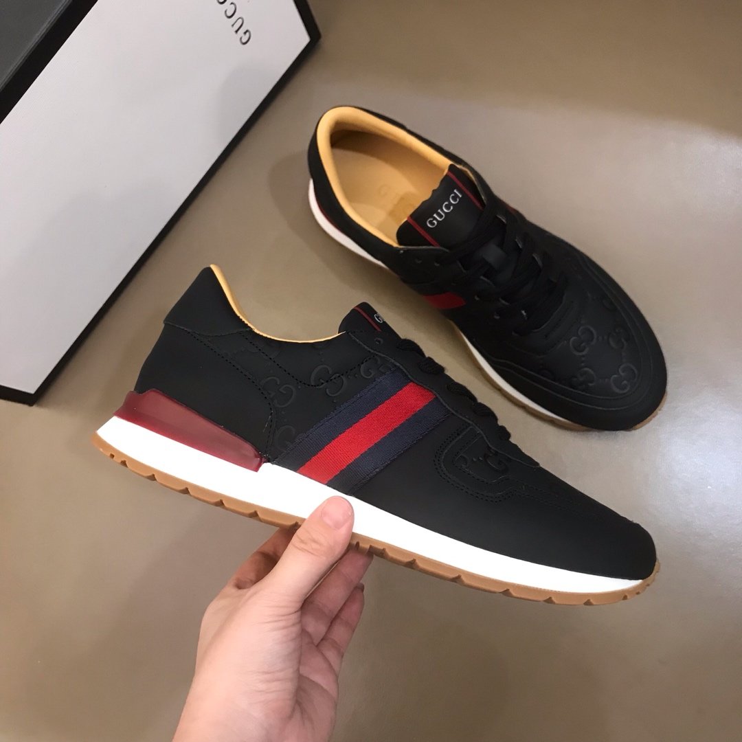 Gucci High Quality Sneakers Black and GG marking and burgundy details MS021084