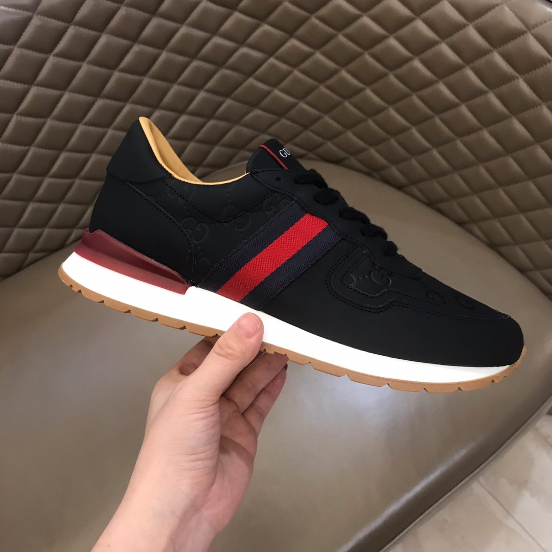 Gucci High Quality Sneakers Black and GG marking and burgundy details MS021084