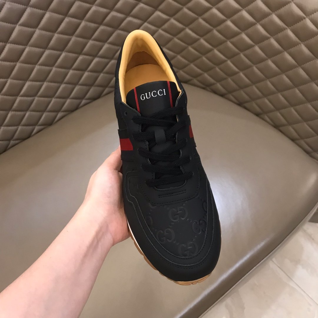 Gucci High Quality Sneakers Black and GG marking and burgundy details MS021084