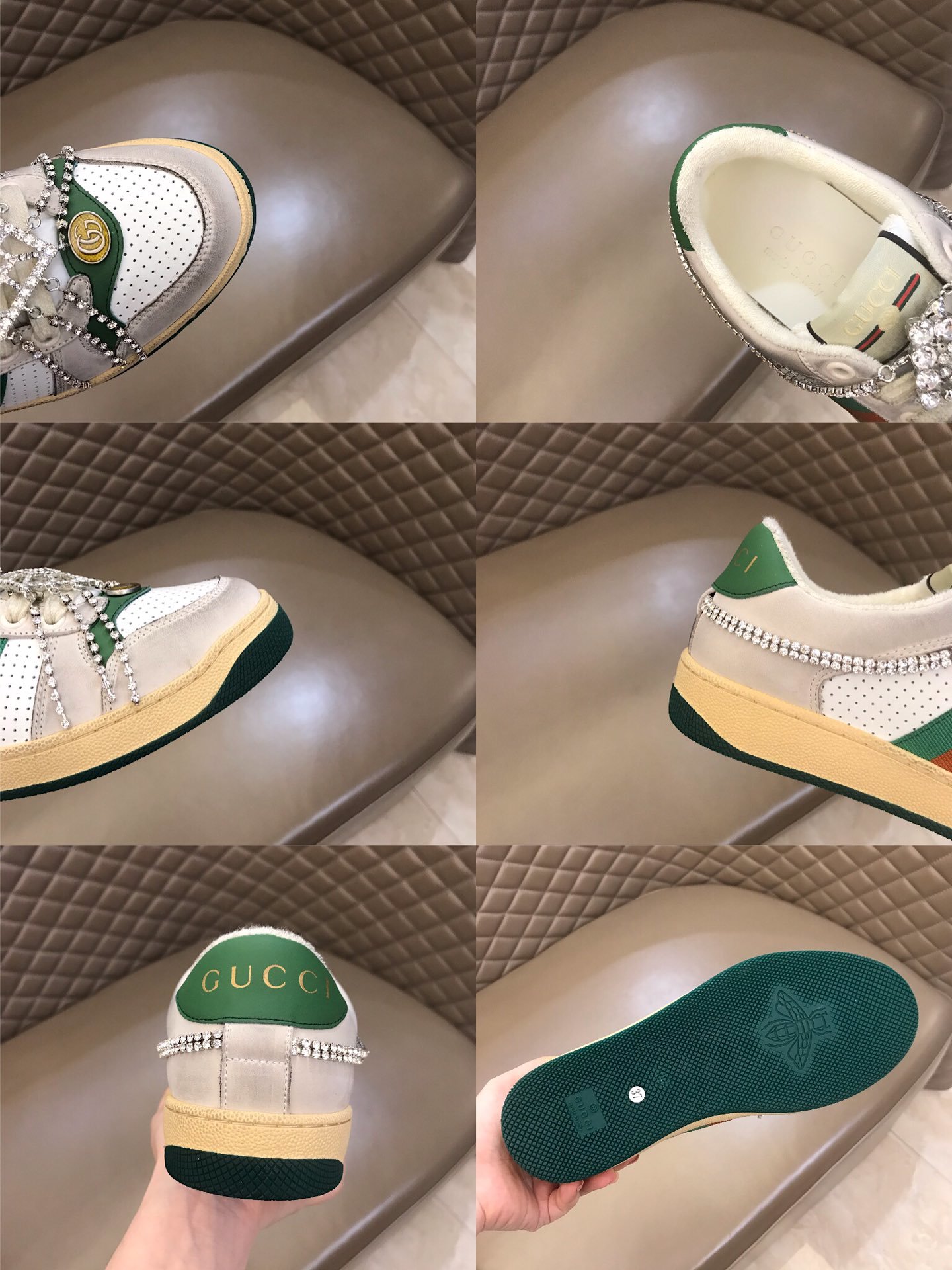 Gucci High Quality Sneakers Beige suede and masonry embellishment with white sole MS021152