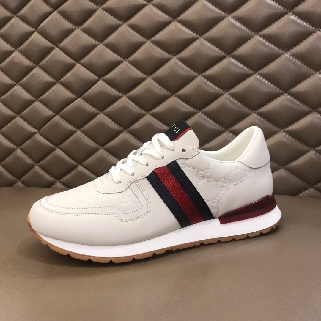 Gucci High Quality Sneakers Beige suede and burgundy details and white rubber sole MS021083