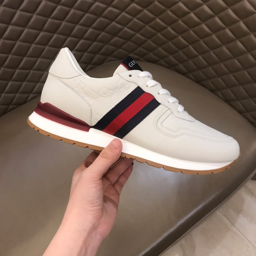 Gucci High Quality Sneakers Beige suede and burgundy details and white rubber sole MS021083