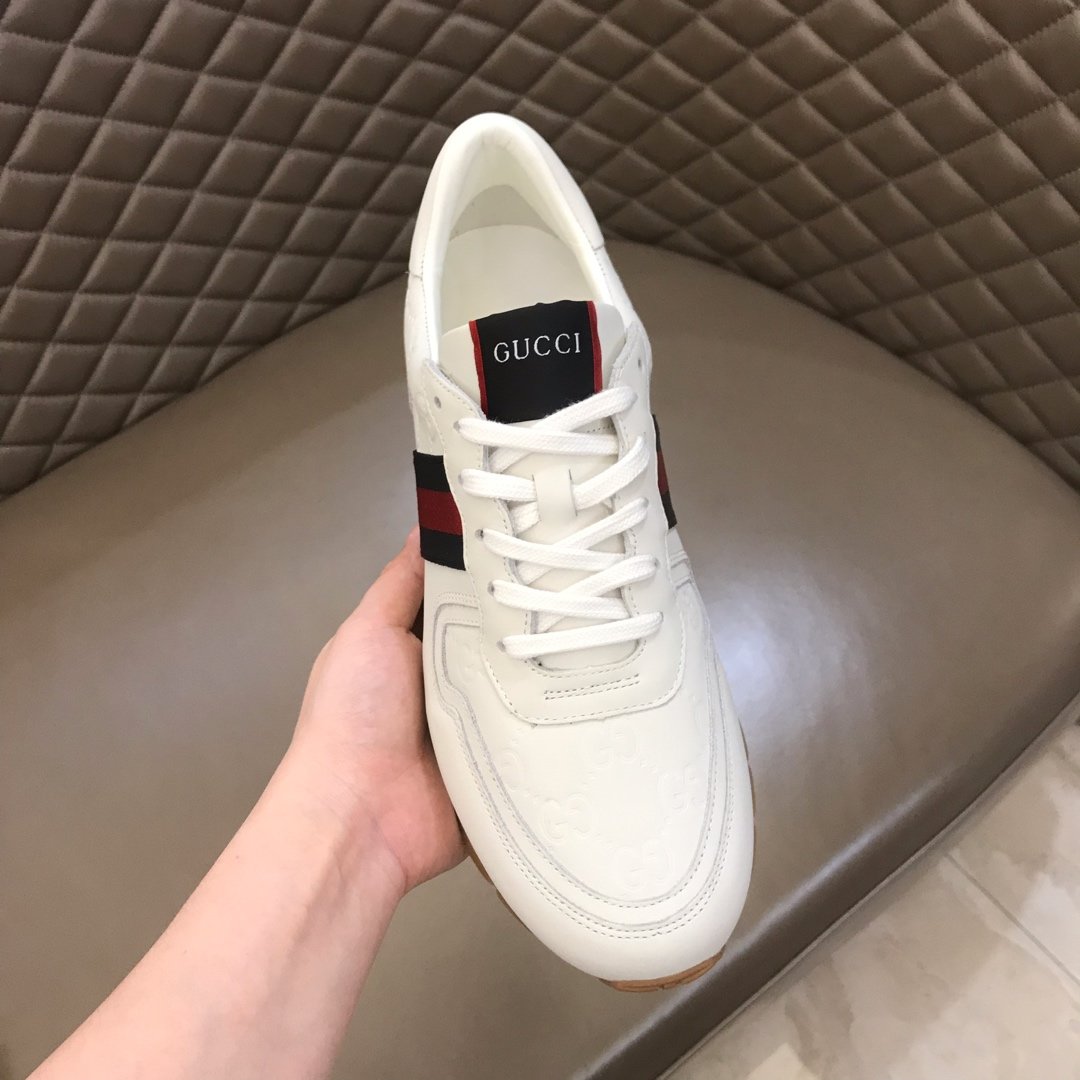 Gucci High Quality Sneakers Beige suede and burgundy details and white rubber sole MS021083