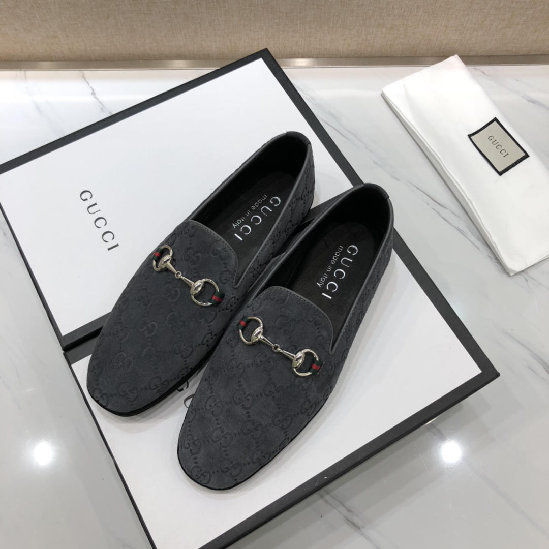 Gucci Gray Perfect Quality Loafers With Silver Buckle MS07556