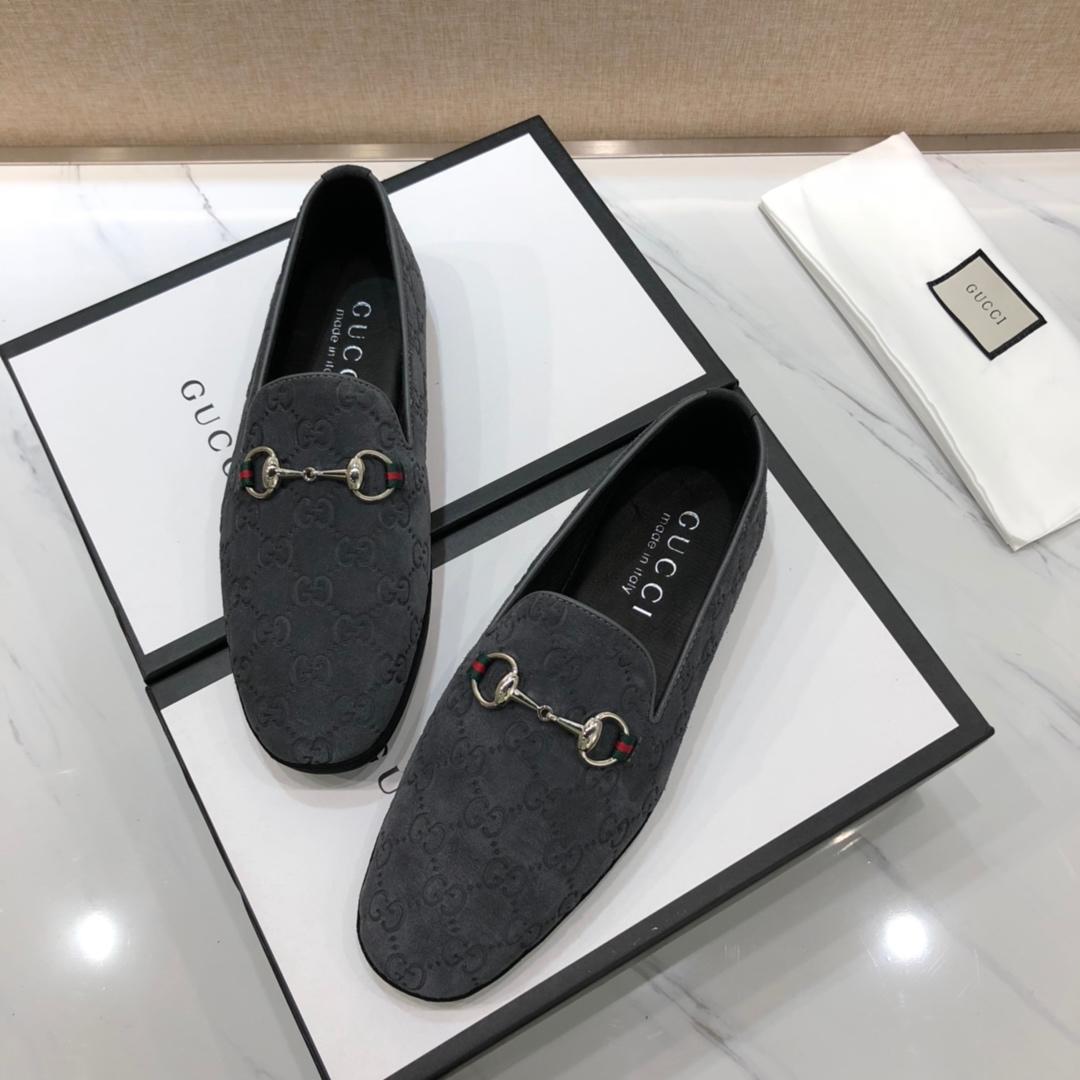 Gucci Gray Perfect Quality Loafers With Silver Buckle MS07556