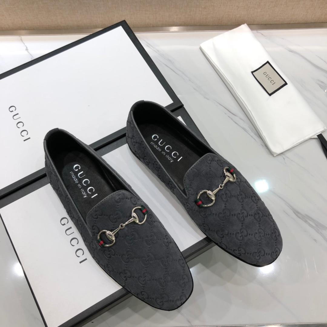 Gucci Gray Perfect Quality Loafers With Silver Buckle MS07556