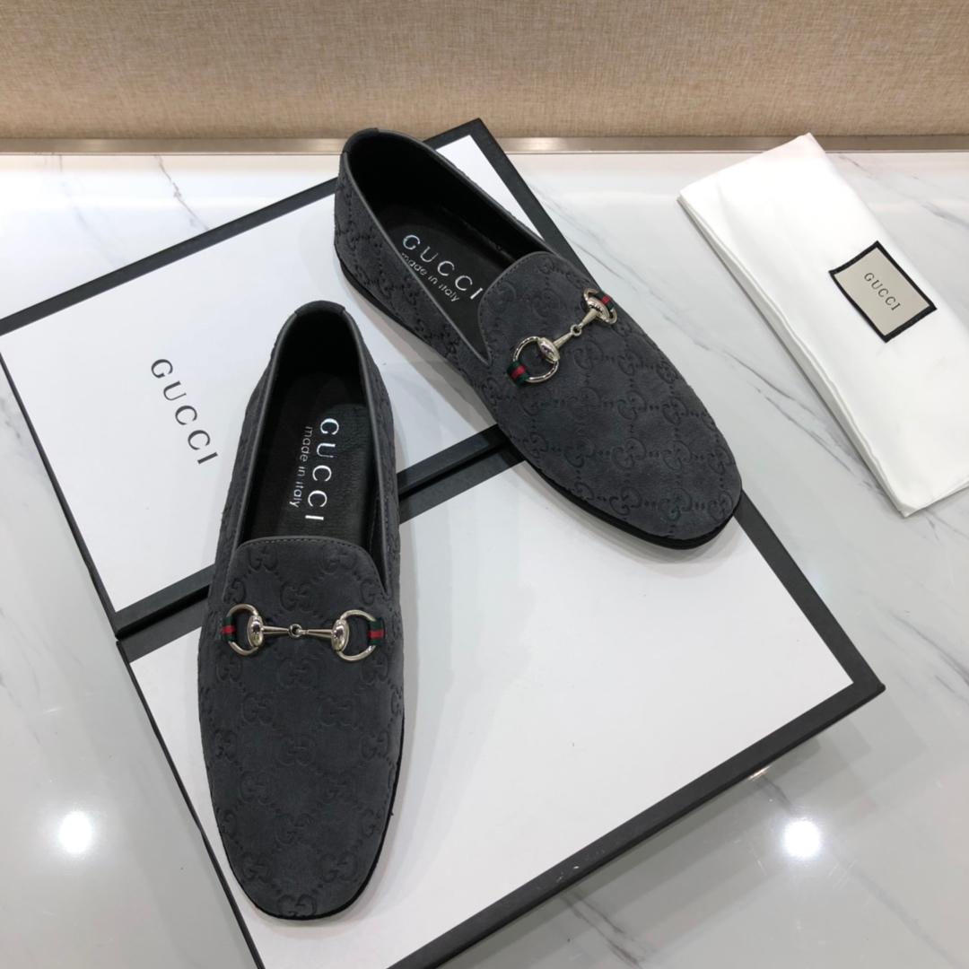 Gucci Gray Perfect Quality Loafers With Silver Buckle MS07556