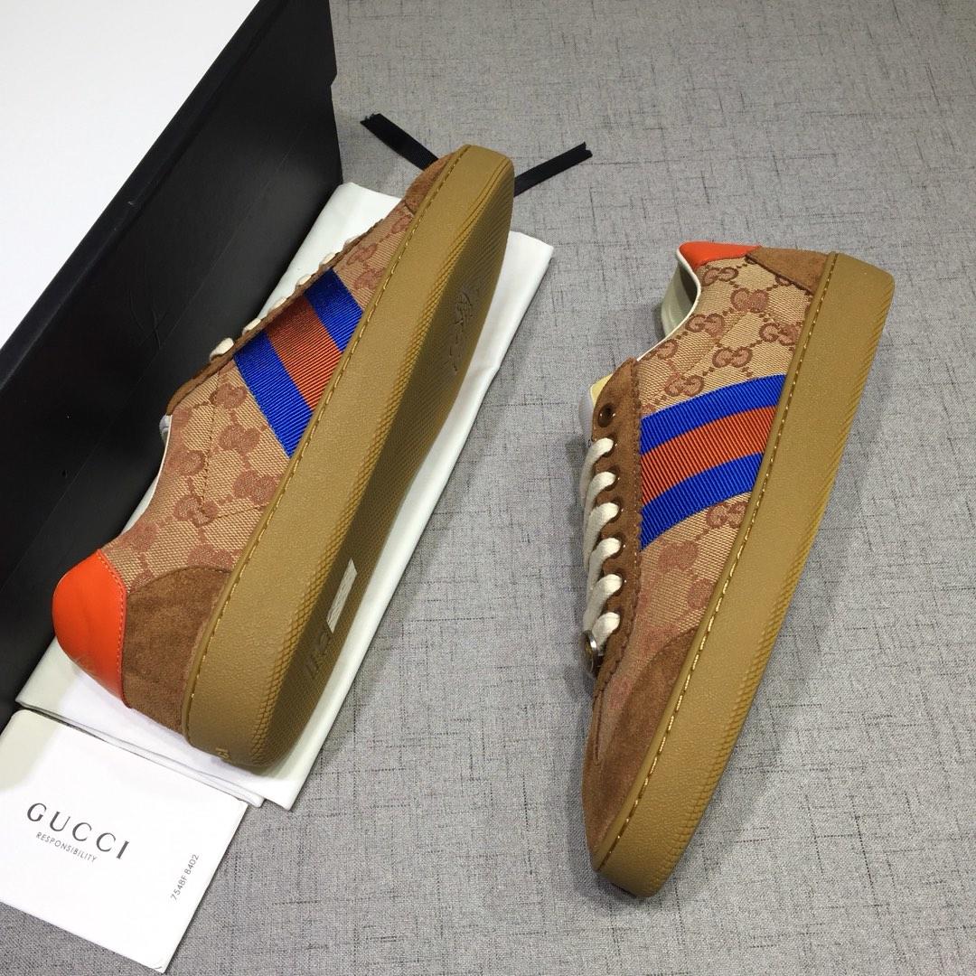 Gucci Fashion Sneakers Ebony GG and brown suede with brown rubber soles MS07637