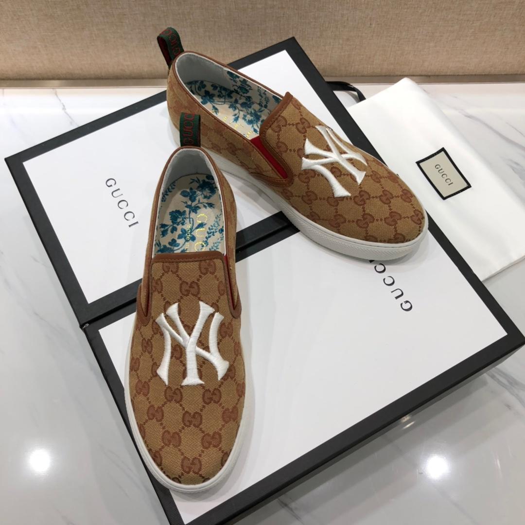 Gucci Fashion Sneakers Brown and white NY embroidery with white sole MS07777