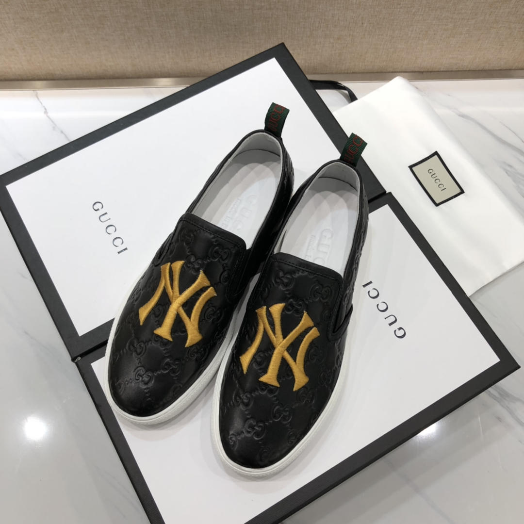 Gucci Fashion Sneakers Black GG engraving and yellow NY embroidery with white sole MS07773