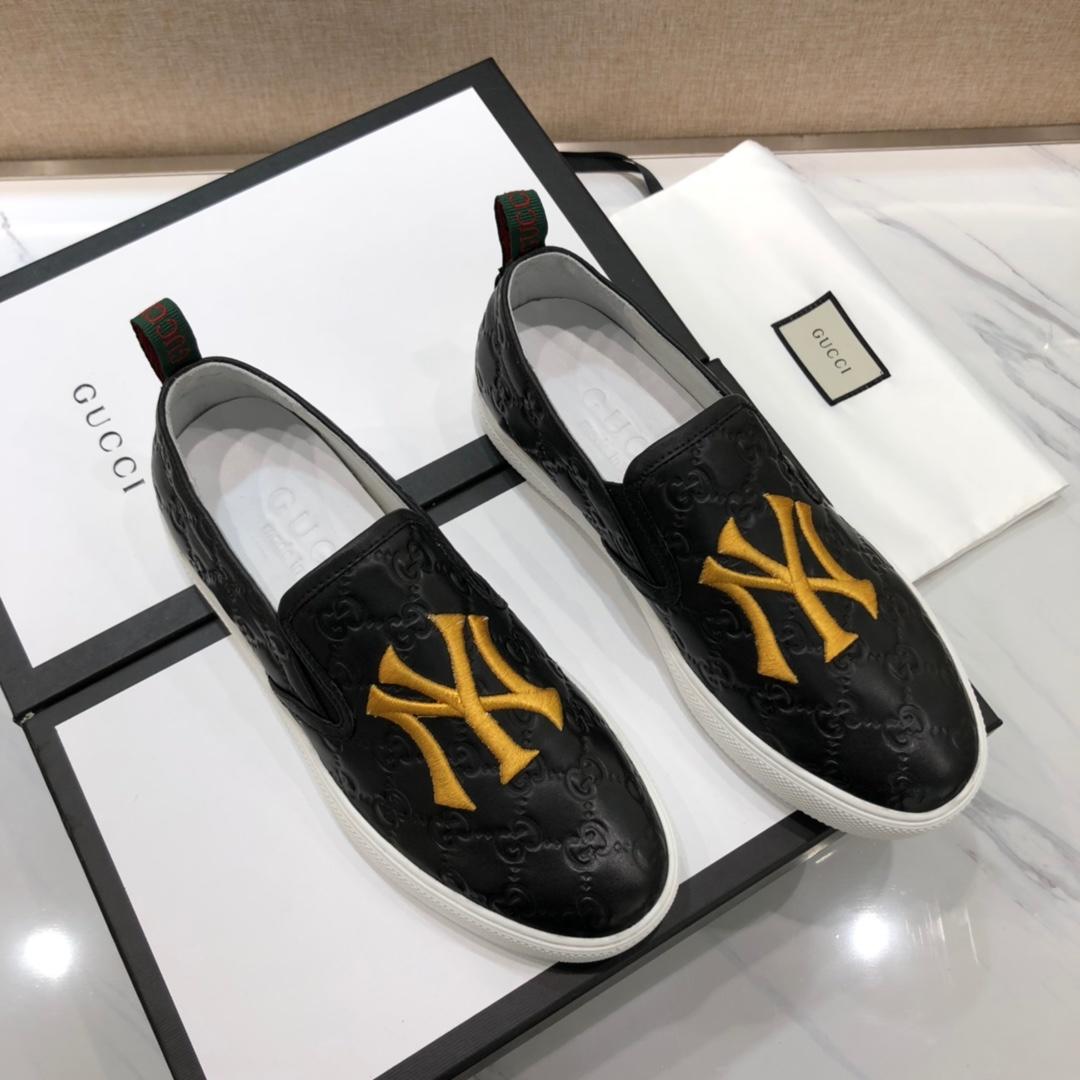 Gucci Fashion Sneakers Black GG engraving and yellow NY embroidery with white sole MS07773