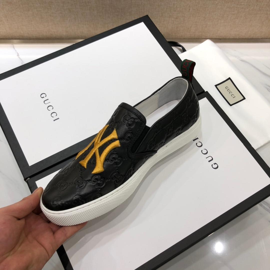 Gucci Fashion Sneakers Black GG engraving and yellow NY embroidery with white sole MS07773