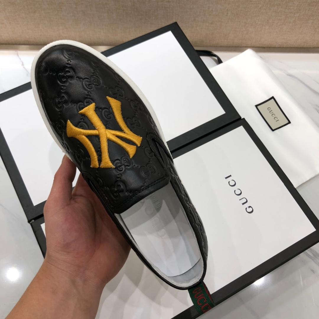 Gucci Fashion Sneakers Black GG engraving and yellow NY embroidery with white sole MS07773