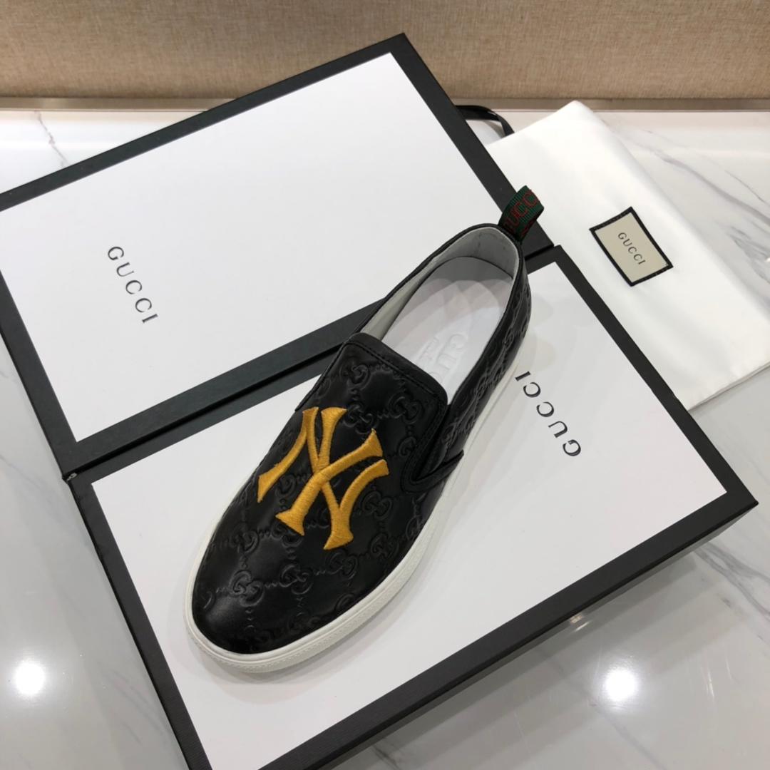 Gucci Fashion Sneakers Black GG engraving and yellow NY embroidery with white sole MS07773