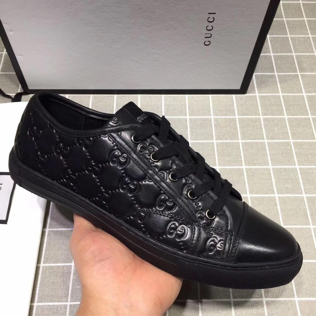 Gucci Fashion Sneakers Black and GG engraving with black sole MS07671