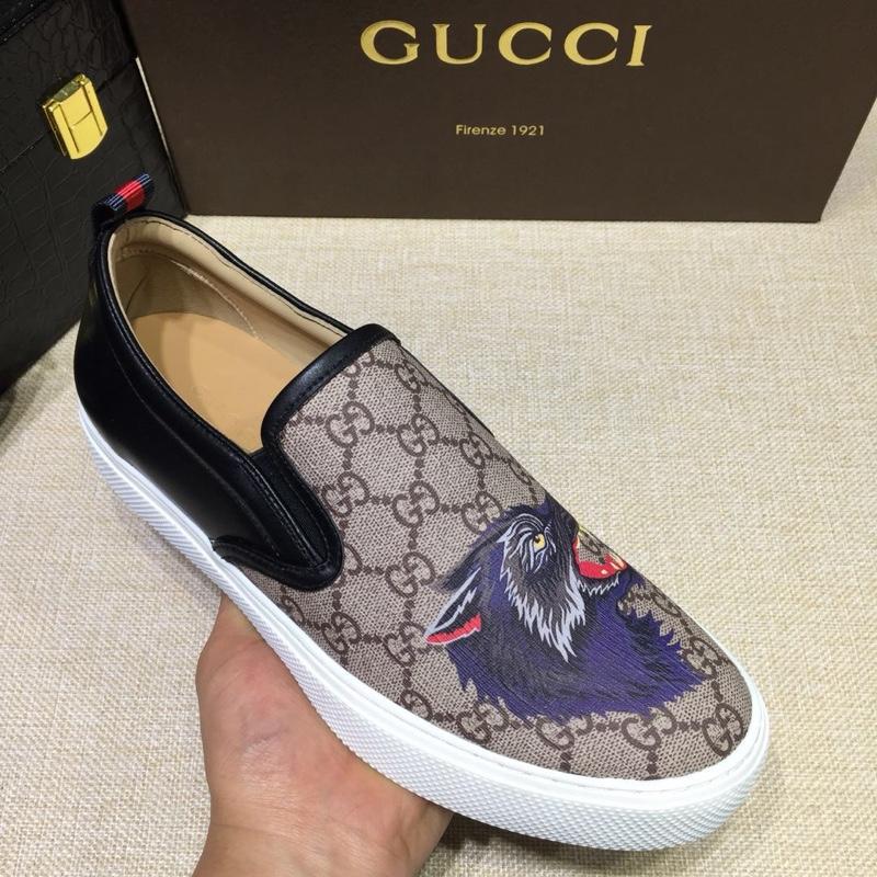 Gucci Fashion Sneakers Beige GG and wolf head print with white sole MS07703