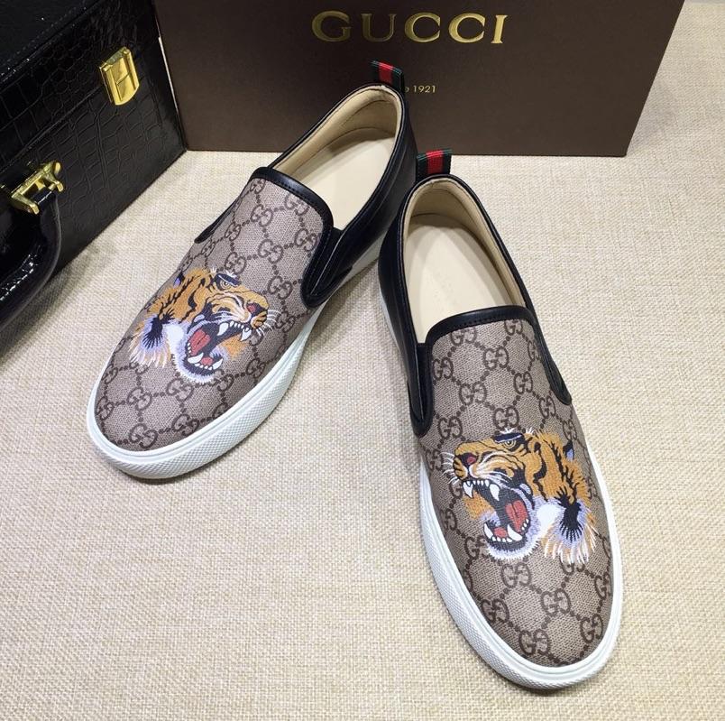 Gucci Fashion Sneakers Beige GG and tiger print with white sole MS07704