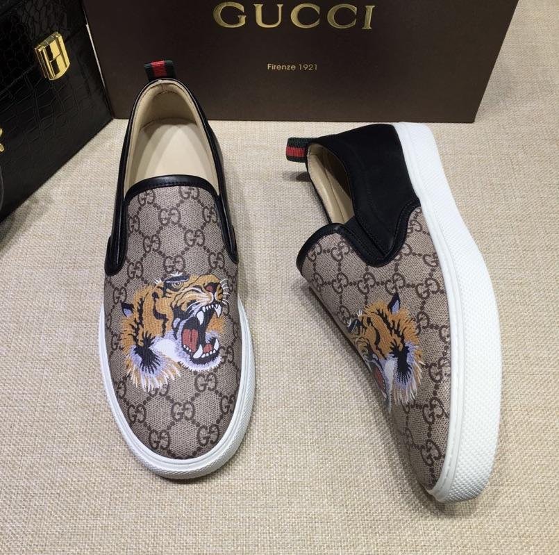 Gucci Fashion Sneakers Beige GG and tiger print with white sole MS07704